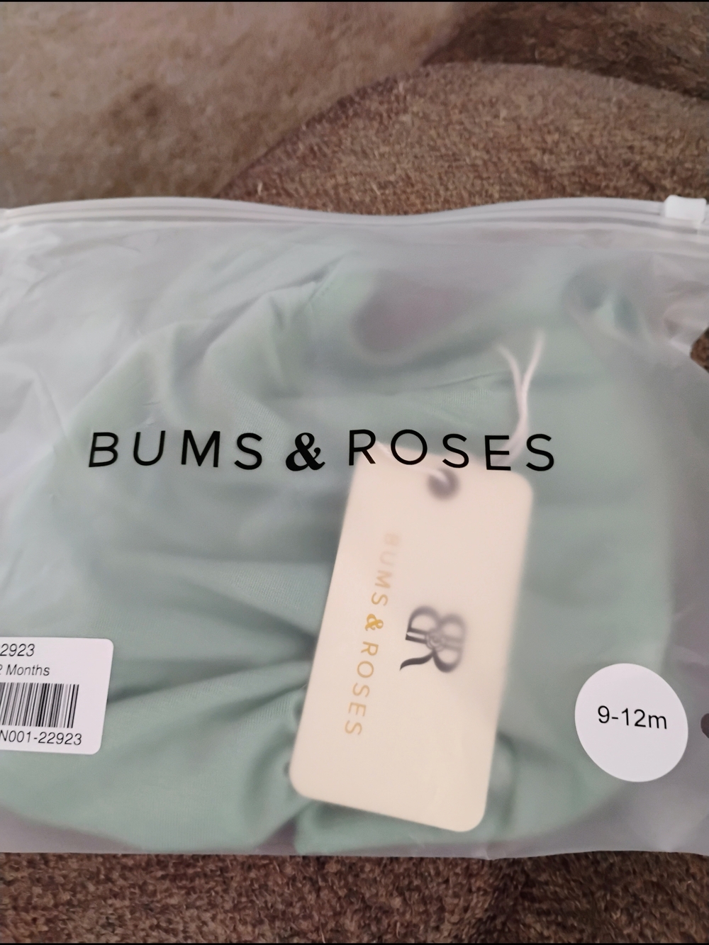 Bums & Roses Sage Green One-Piece Bodysuit for Kids (9-12m)